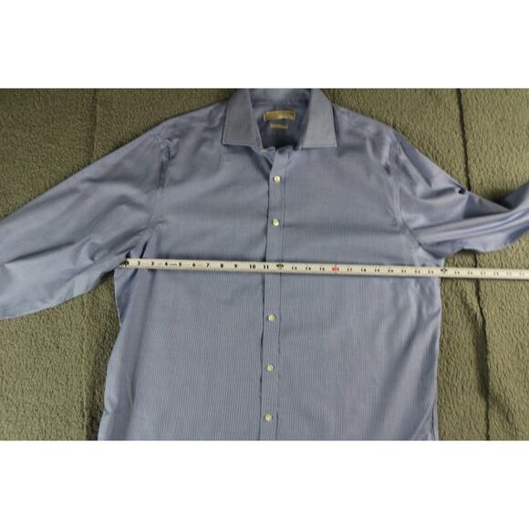 Michael Kors Mens 17.5 Shirts XL Blue Herringbone Weave Cotton 36/37 Button Down - Picture 6 of 6